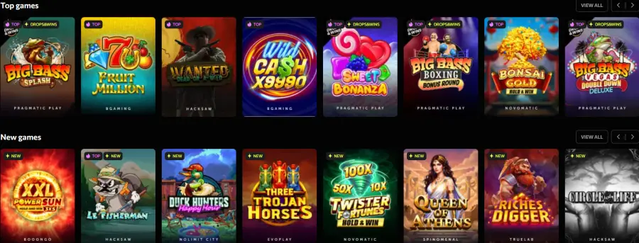 Interface d'Instasino casino online